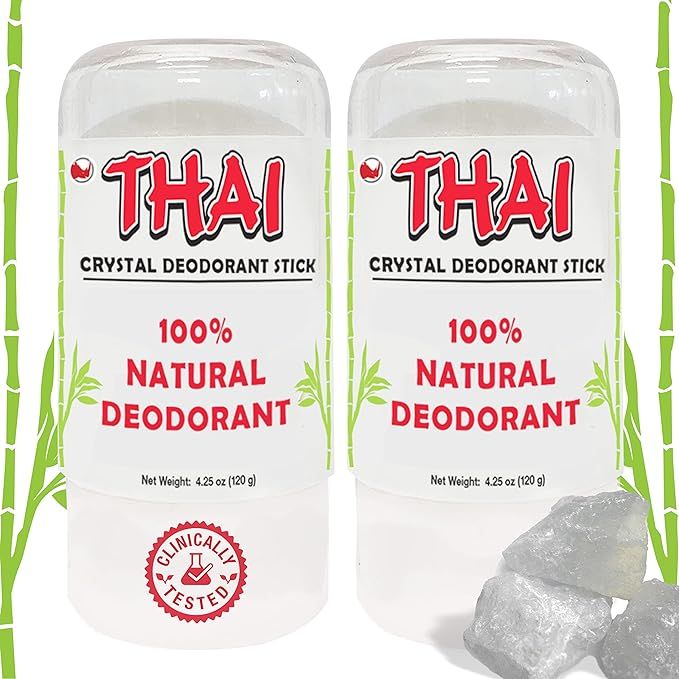 The 2-PACK Thai Crystal Deodorant Salt Stone is a natural and unscented deodorant option that has been clinically tested and dermatologist approved. This deodorant is suitable for women, men, and teens who are looking for a more natural alternative to traditional deodorants.