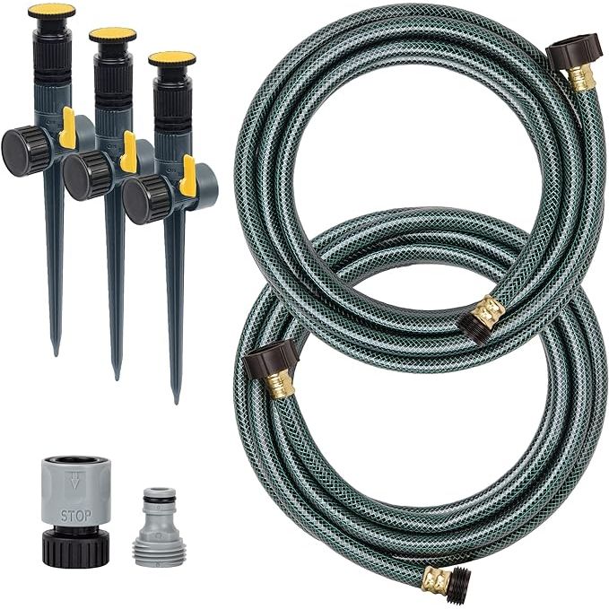 The Melnor 65191AMZ Adjustable Spike Set Sprinkler Bundle is a versatile and easy-to-use watering solution for your garden or lawn. This bundle includes two adjustable spike sprinklers in green and yellow colors, allowing you to customize your watering setup to suit your specific needs.