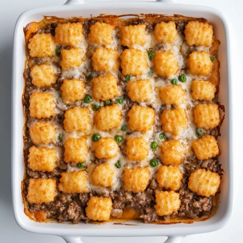 The Classic Tater Tot Hotdish is a hearty and comforting casserole that is a staple in Midwestern cuisine, particularly popular in states like Minnesota. This savory dish features a layer of seasoned ground beef mixed with a creamy mushroom sauce, typically made from cream of mushroom soup, which provides a rich and umami flavor.