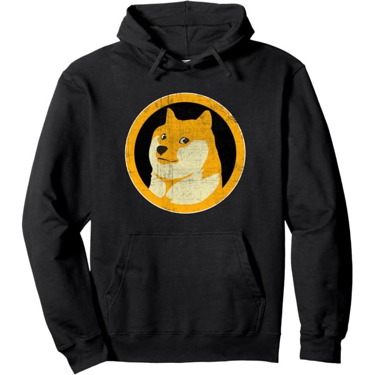 This Dogecoin DOGE Face Logo (DISTRESSED) - Shiba Inu Pullover Hoodie is a piece of clothing featuring the iconic Dogecoin logo with a distressed design for a more edgy look. The Shiba Inu breed is famously associated with the Dogecoin meme currency, making this pullover hoodie a nod to the cryptocurrency community.