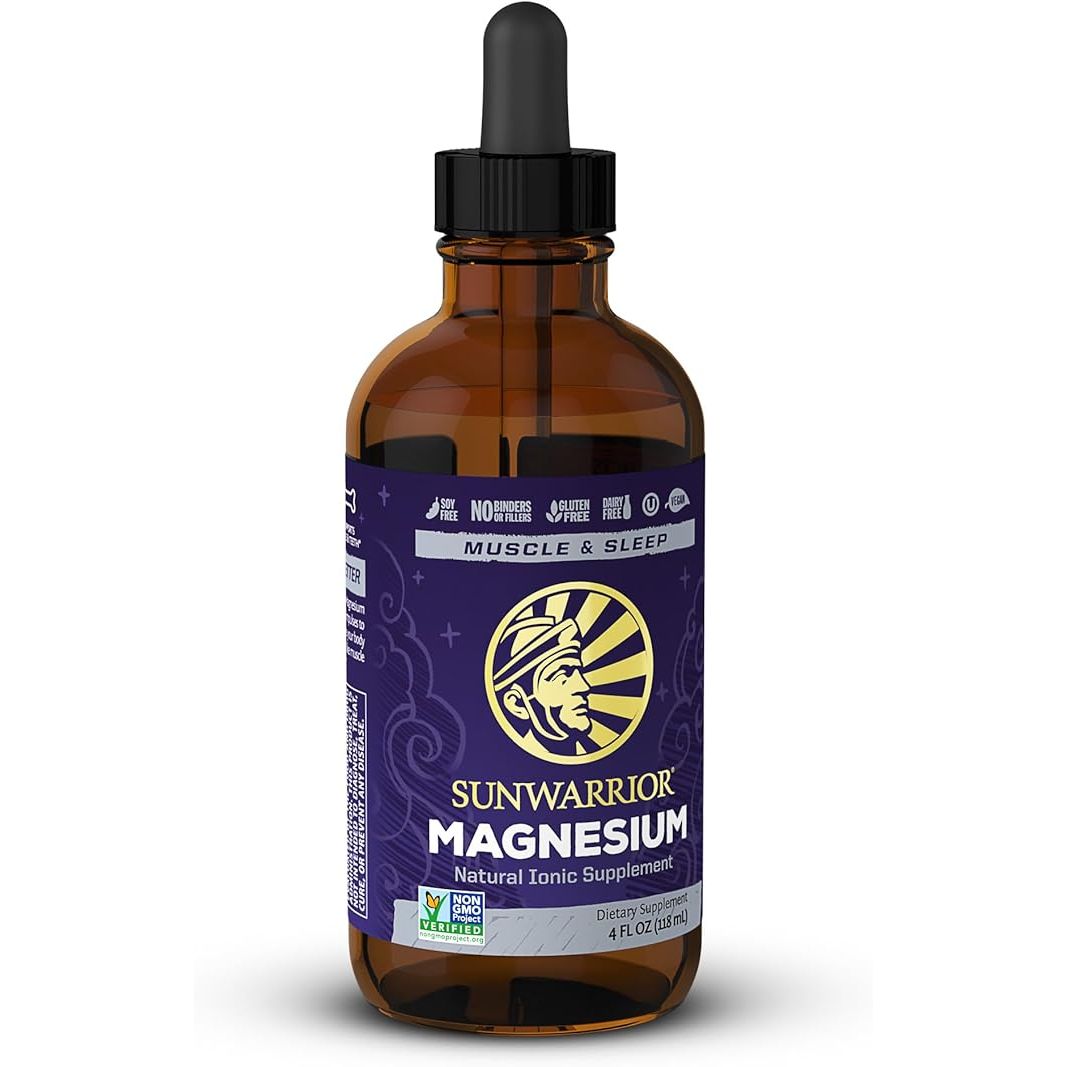 Sunwarrior's Magnesium Mineral Supplement is a natural ionic liquid supplement that comes in a convenient 4 FL Oz bottle with 28 servings. This supplement is designed to support overall health by providing essential trace minerals, including magnesium, to support brain, heart, and muscle function.