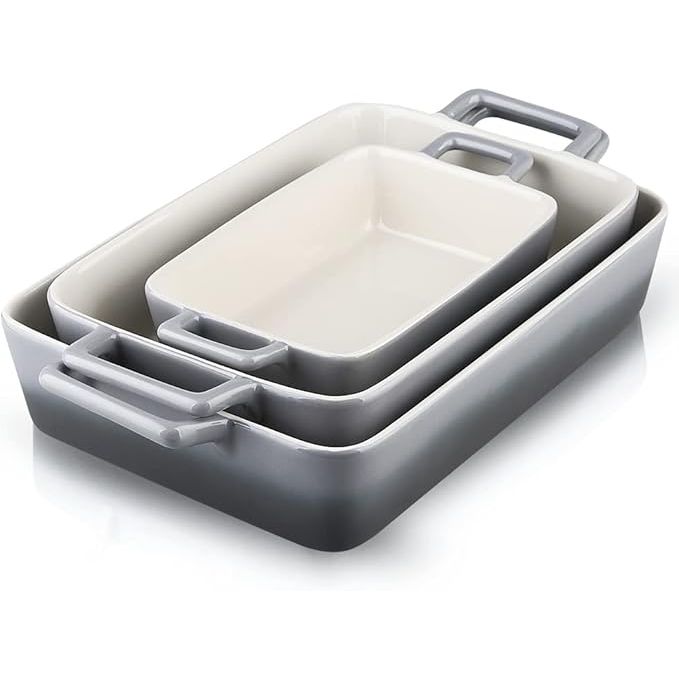 The KOOV Bakeware Set is a versatile and functional set of ceramic baking dishes that are perfect for cooking, baking, and serving a wide variety of dishes. This 3-piece set includes rectangular baking pans in a stylish gradient gray color, measuring 12 x 8.5 inches.