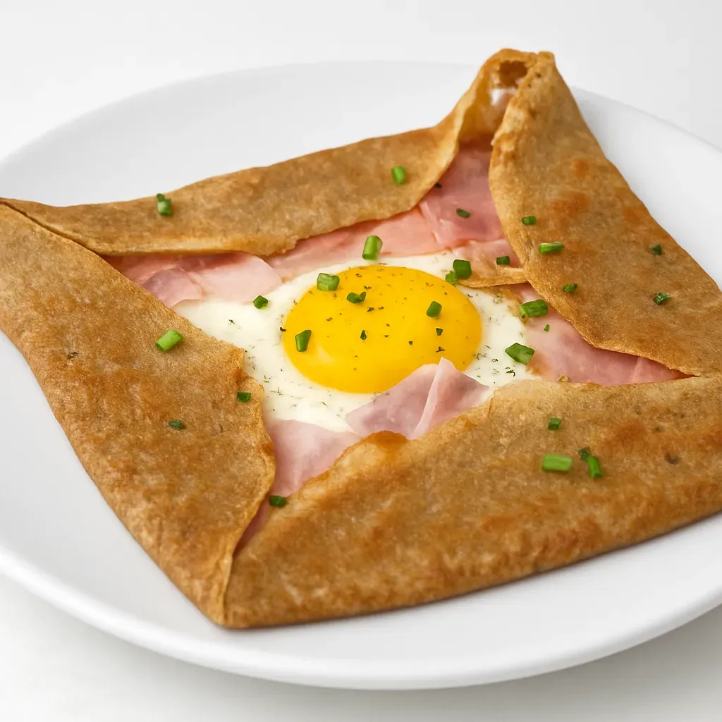 Galette de Sarrasin, known as buckwheat pancakes, are a classic dish from the Brittany region of France. These savory crepes are made with buckwheat flour, giving them a distinct, nutty flavor and a dark and rustic appearance.