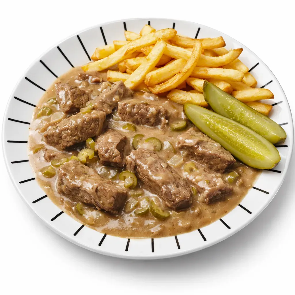 Experience the hearty flavors of traditional Czech cuisine with Znojemská Beef Roast. This dish features tender beef stewed slowly in a rich, savory sauce with tangy pickled cucumbers, delivering a cozy and satisfying main course perfect for family dinners or special occasions.