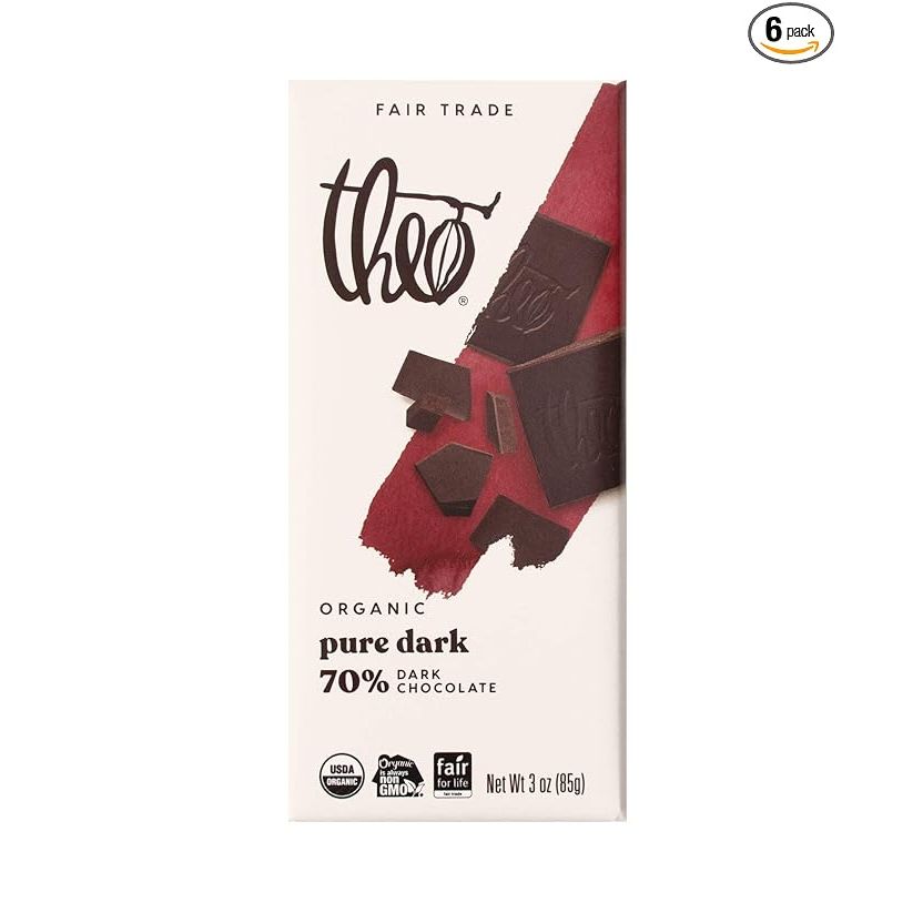 The Theo Chocolate Pure Organic Dark Chocolate Bar is a high-quality, 70% cacao dark chocolate bar that comes in a convenient 6-pack. Made with organic, fair trade ingredients, this chocolate bar is not only delicious but also sustainably sourced. It is vegan, making it a great option for those with dietary restrictions or preferences.