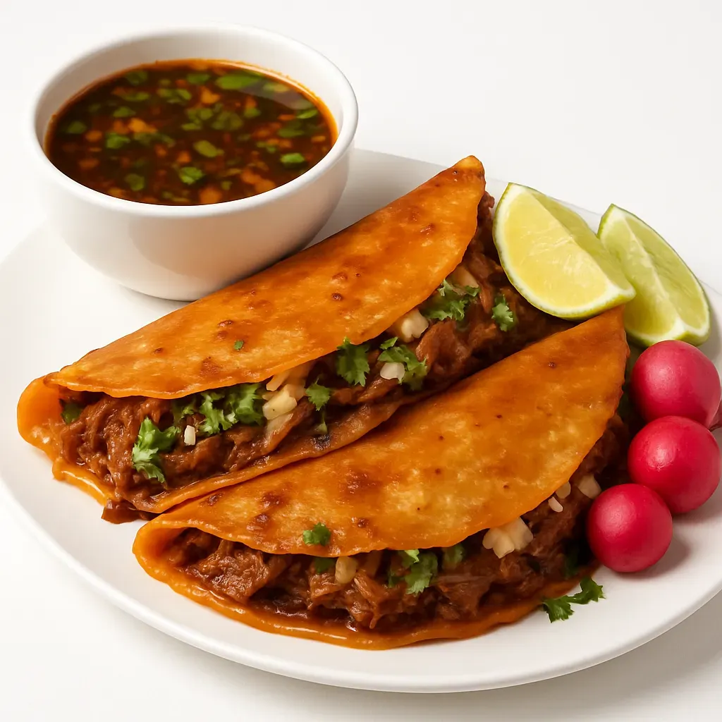 Indulge in the tantalizing flavors of Tijuana with these authentic Quesabirrias. This iconic Mexican dish marries rich, slow-cooked birria beef with melty cheese, nestled within a crispy, consomé-infused tortilla.