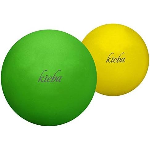 Kieba Massage Lacrosse Balls are designed for myofascial release, trigger point therapy, muscle knots, and yoga therapy. This set includes two firm balls in green and yellow, allowing for targeted pressure to release tension and improve flexibility.