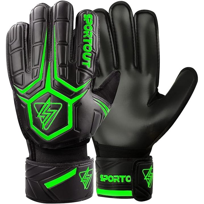 Sportout Goalie Gloves are designed to provide protection and performance for goalkeepers of all ages. These gloves feature finger protection to help prevent injuries during intense play and training sessions. The breathable material ensures comfort and allows for airflow to keep hands cool and dry.