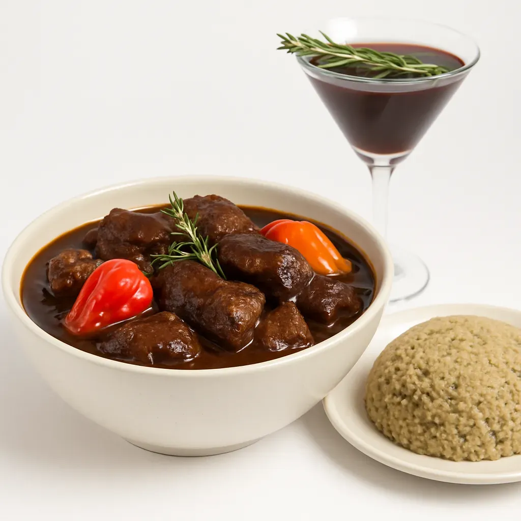 Experience the rich flavors of Barbados with these traditional festive dishes, Pepperpot, a savory meat stew, and Jug Jug, a comforting pigeon peas and cornmeal dish.