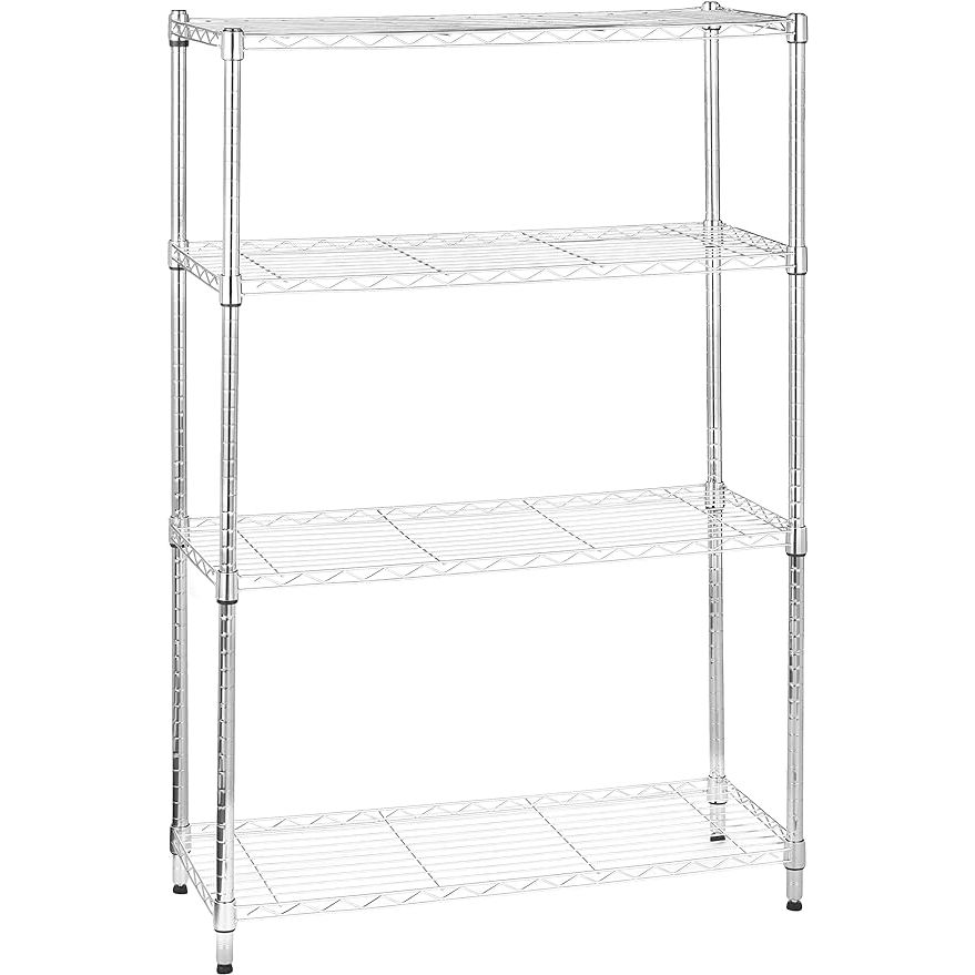 The Amazon Basics 4-Shelf Adjustable Heavy Duty Wide Storage Shelving Unit is a versatile and practical storage solution for any home or office. With a loading capacity of 350 lbs per shelf, this steel organizer wire rack is designed to hold a variety of items securely.