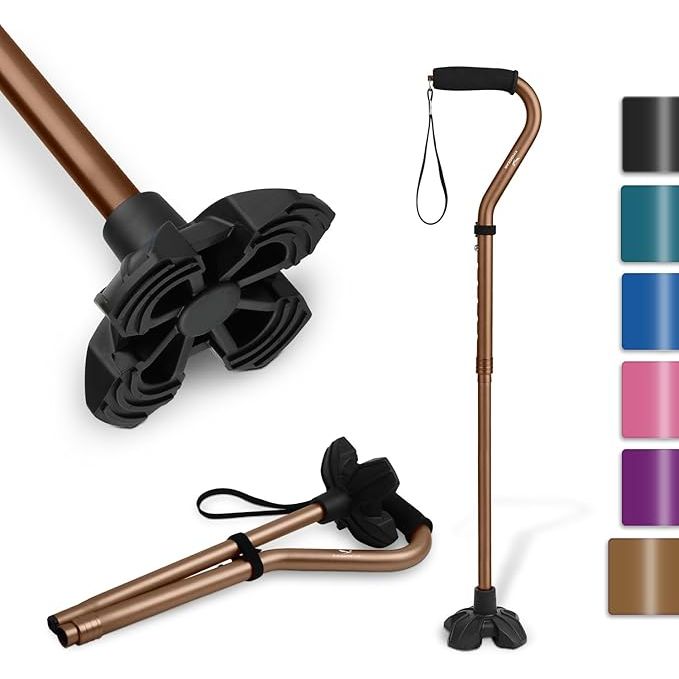 The KINGGEAR F1 Walking Cane is a durable and lightweight option for both men and women who require extra support while walking. This cane features a large quad base for added stability, making it an ideal choice for seniors and individuals with leg injuries or mobility issues.