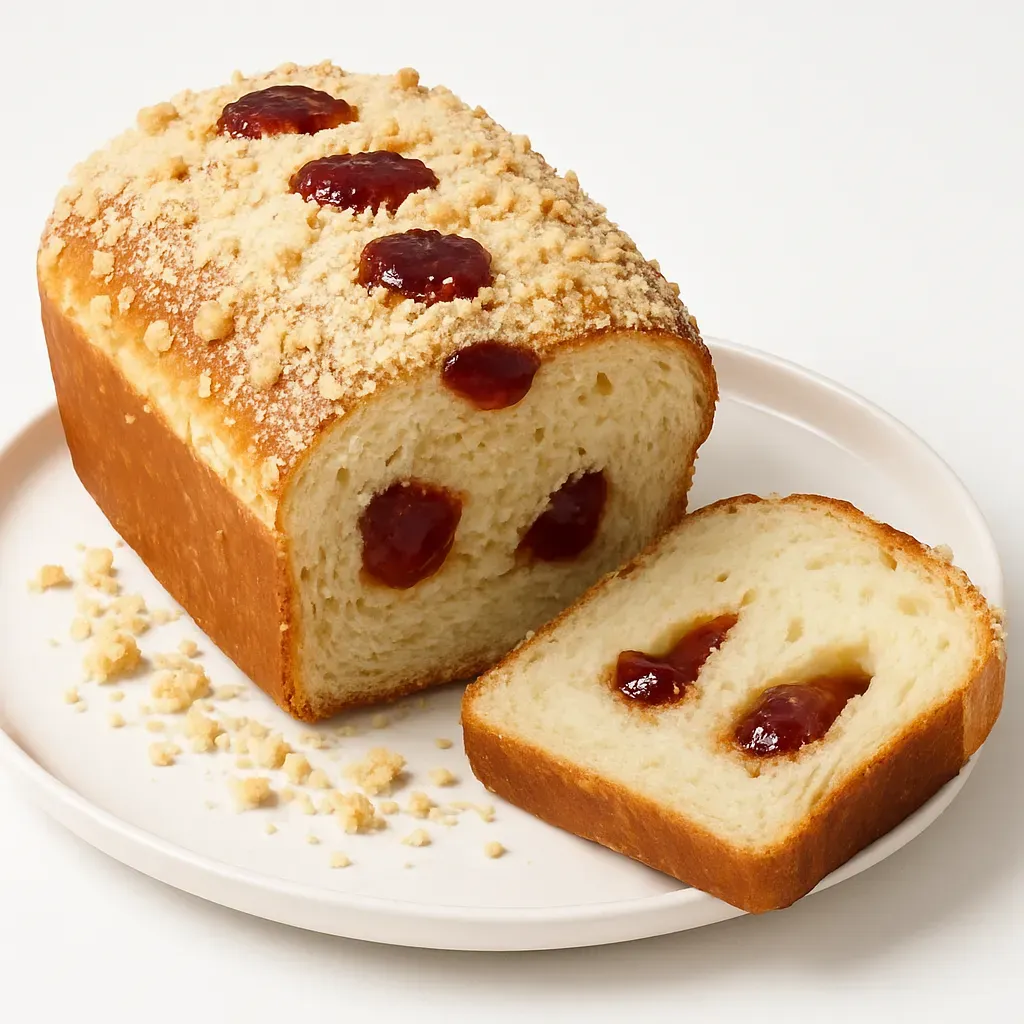 A delightful Southern Brazilian dessert featuring a soft, kneaded bread base topped with a sweet, crumbly layer and enriched with guava paste, perfect for coffee breaks or dessert moments.