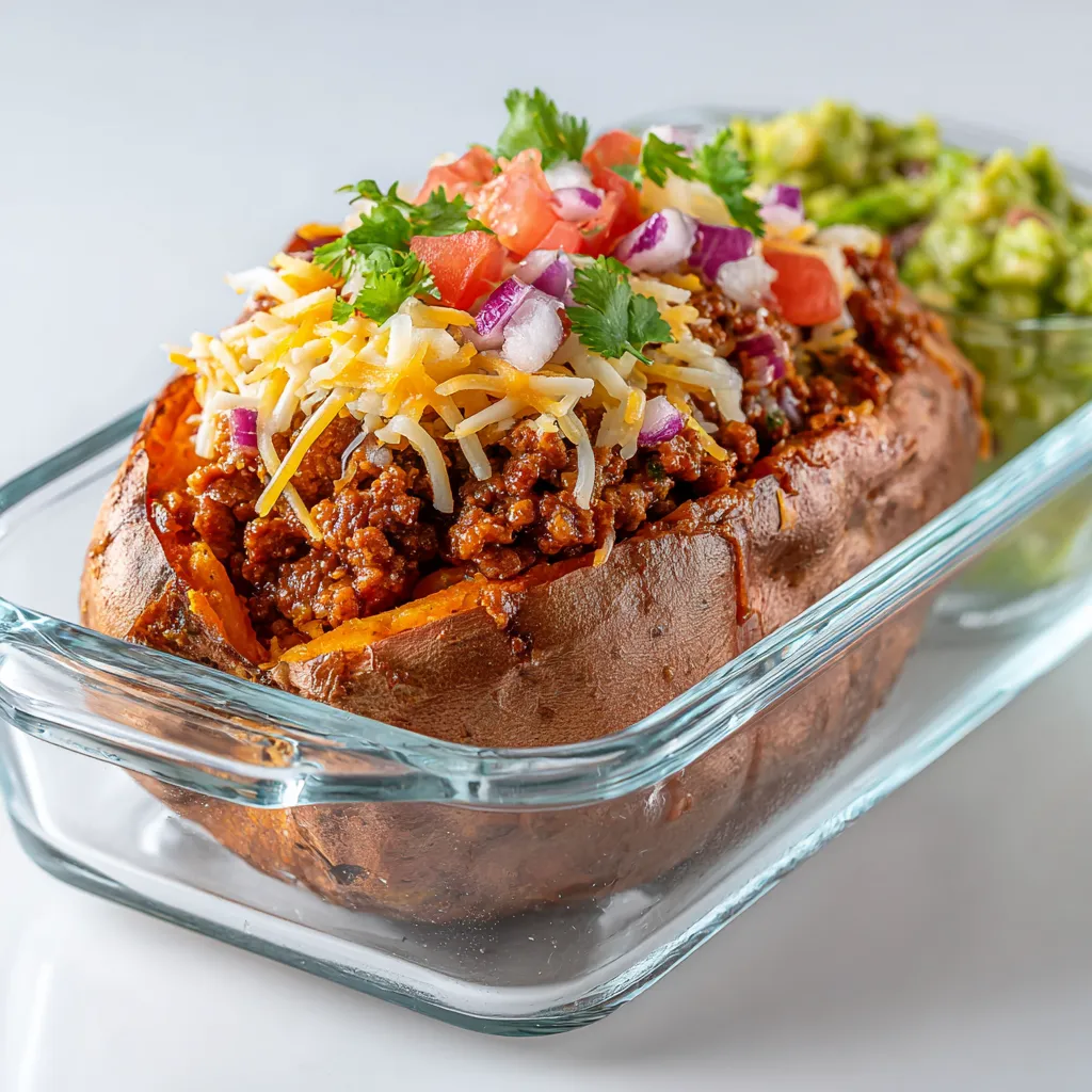 A delicious combination of sweet and savory flavors featuring glazed sweet potatoes and hearty taco beef, perfect for meal prep.